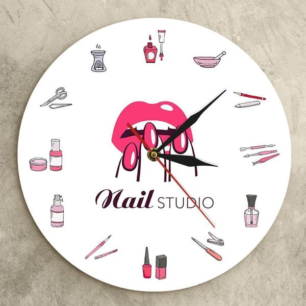 

nail polish bottles and accessories decorative wall clock beauty salon nail studio tools cosmetology clock wall watch timepieces y200110