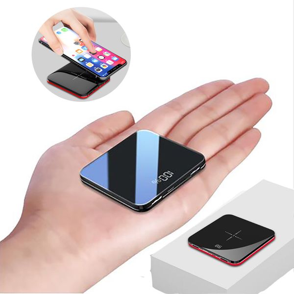 

mini lcd mirror screen mini power bank 8000mah ultra-thin built-in 3in1 cable wireless charger 2.1a fast charging portable external battery
