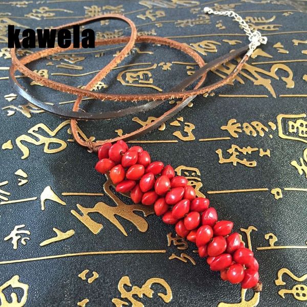 

new red fashion beaded pendant brown black leather necklace, Silver