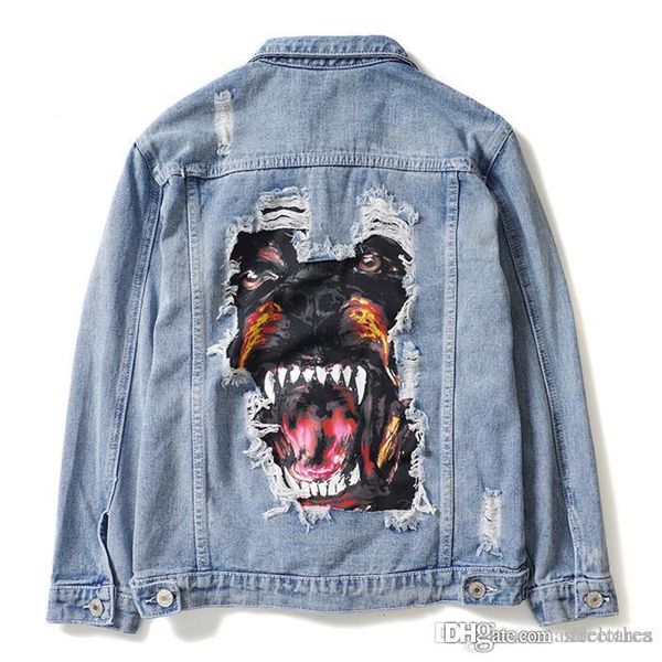 

fashion summer luxury denim europe and america jacket a washing do old damaging behind the cow dog couple jacket mens designer coats, Black;brown