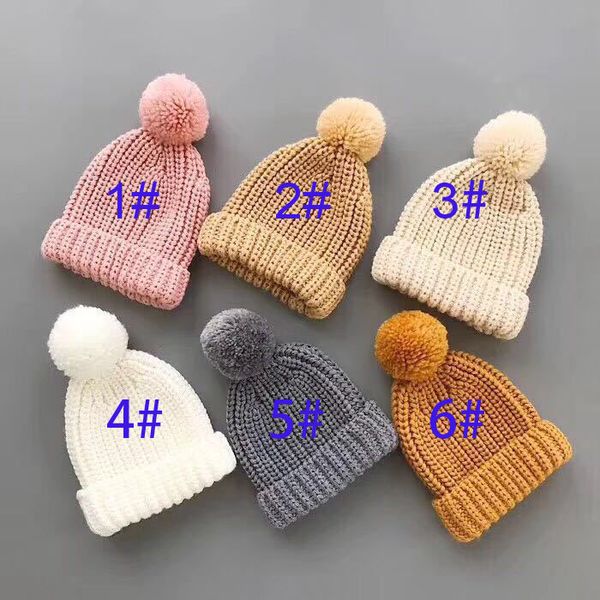 

kids autumn wool hat ball knitted candy thickening cute and winter baby warm caps new pure-color mhfql, White;black