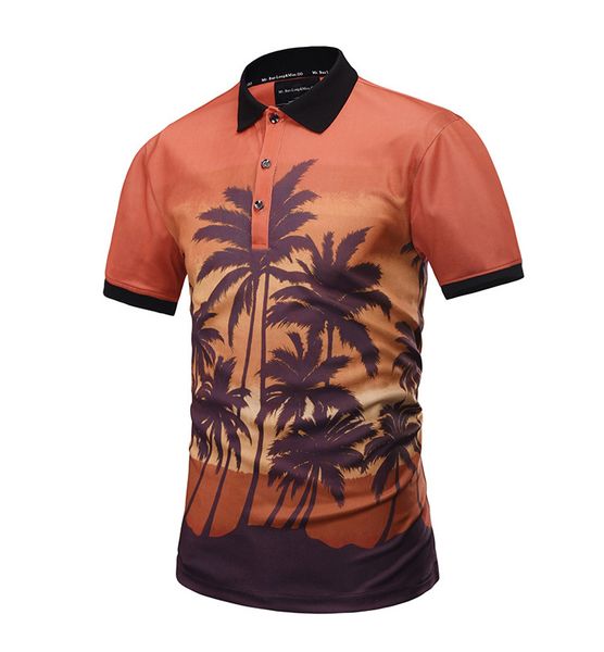 

mens hot sell summer 3d coconut tree print polo t-shirt new fashion breathable slim male polos, White;black