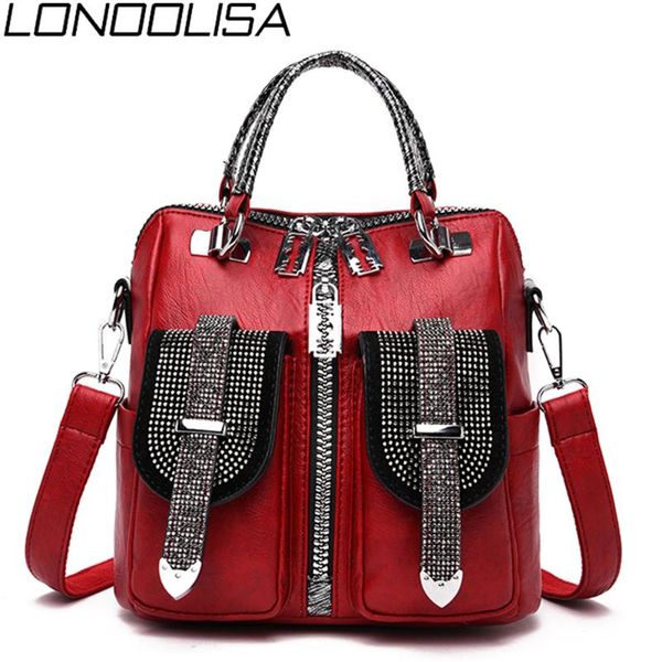 

3 in 1 fashion diamond women small backpack soft leather backpack exquisite luxury crossbody bags for women mochila