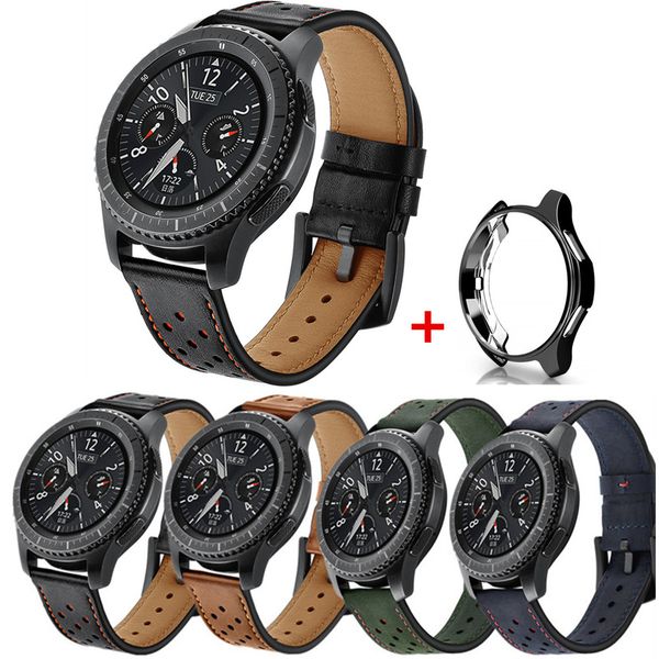 

case+watch band for samsung gear s3 frontier classic galaxy watch 46mm retro genuine leather huami amazfit 22mm bracelet belt, Black;brown