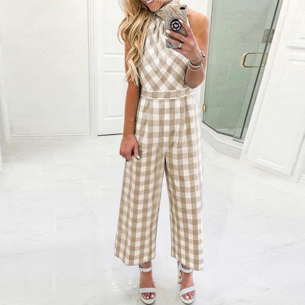 

women long jumpsuits long pants rompers halter sleeveless striped casual wide leg loose playsuit jumpsuit overall salopette, Black;white