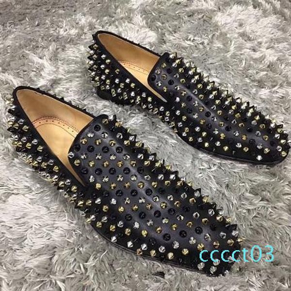 

brand red bottom loafers luxury party wedding designer black patent leather suede spikes studded dress casual shoes for men shoes d09 ct03
