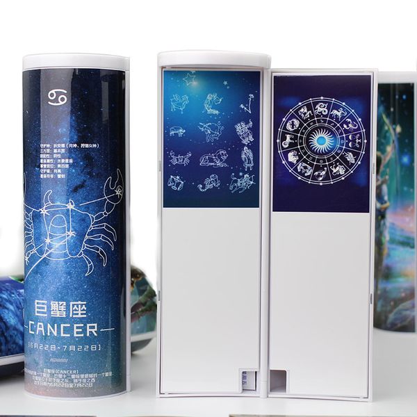 

twelve constellations pencil case calculator solar erasable mirror high capacity pen boxes for gifts school supplies stationery