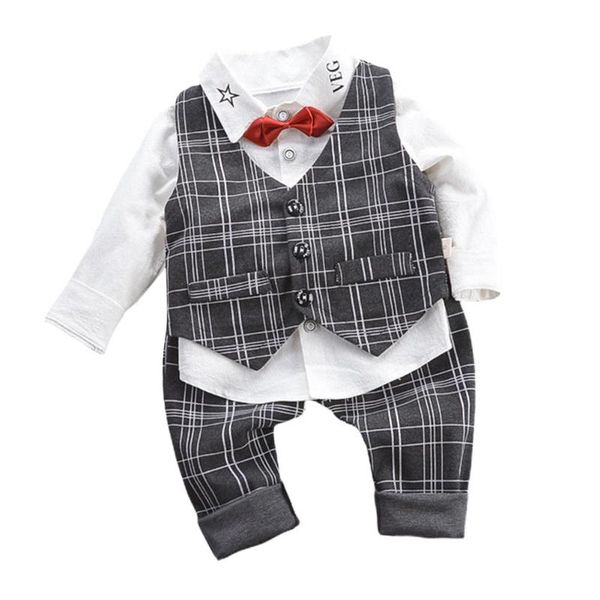 

children boy gentleman vest shirt long pants three-piece set baby formal children kids clothes boy t-shirt set, White