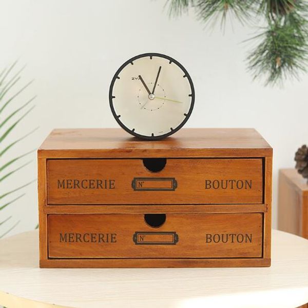Retro Wooden Desktop Storage Box Drawer Office Desktop Small