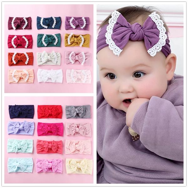 

27pcs/lot new lace trimming hair bow head wrap wide nylon headbands for girls knot headwear turban baby girl hair accessories, Slivery;white