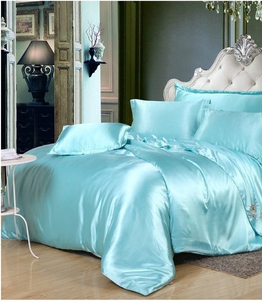 

silk aqua bedding set green blue satin california king size  full twin quilt duvet cover fitted bed sheet double linen 6pcs