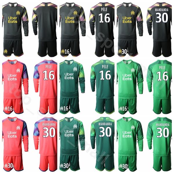 

marseille goalkeeper gk 30 steve mandanda long sleeve jersey set soccer 16 yohann pele 1 romain cagnon 40 escales football shirt kits, Black