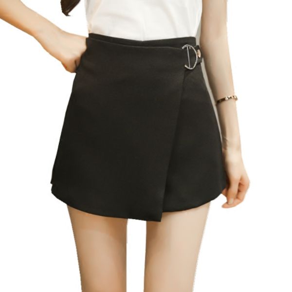 

2020 high waist shorts black white elegant office lady work short pants plus size irregular bandage zipper skirts shorts aq488, White;black