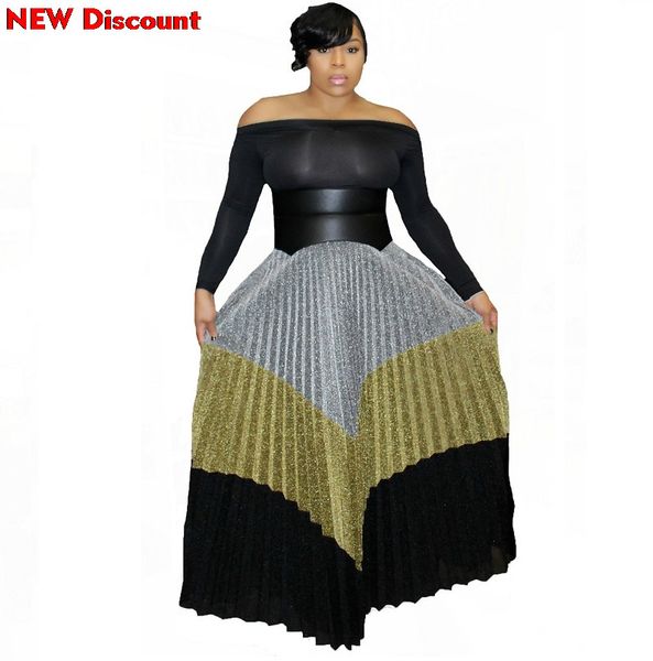 

office skirts for ladies long floor length sequined multi color high waist pleated maxi skirt vintage fashion party retro jupe, Black