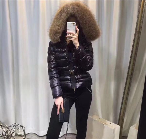 

женщины зимняя куртка женская real raccoon fur collar утка вниз внутри теплое пальто femme со всеми tag и этикетки 21, Black