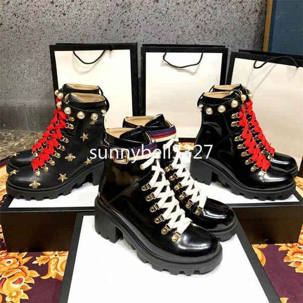 

2019 winter martin boots with box women's trip embroidered leather ankle boot with sylvie web booties for women shoes 2gg1s1, Black