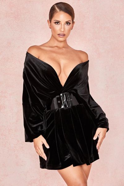 

2019 new women fashion black v-neck long sleeve vestidos celebrity evening party bodycon bandage dresses wholesale, Black;gray