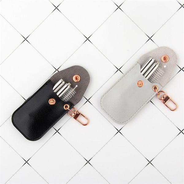 

folding drinking straws portable foldable reusable straw stainless steel metal mini collapsible straws with brush leather bag