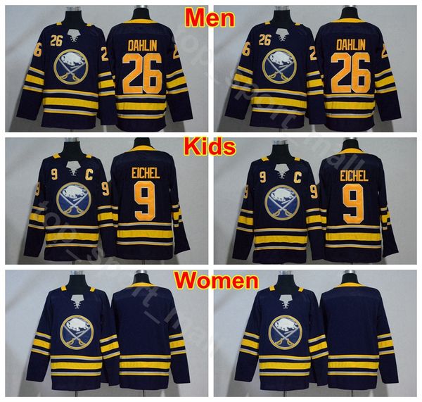 

men youth women buffalo sabres jerseys blank ice hockey lady man 9 kids jack eichel jersey 26 rasmus dahlin navy blue ing, Black;red