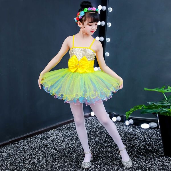 

children's ballet costumes girls kindergarten pink cute dance dance sequins princess tutu skirt performance costumes, Black;red