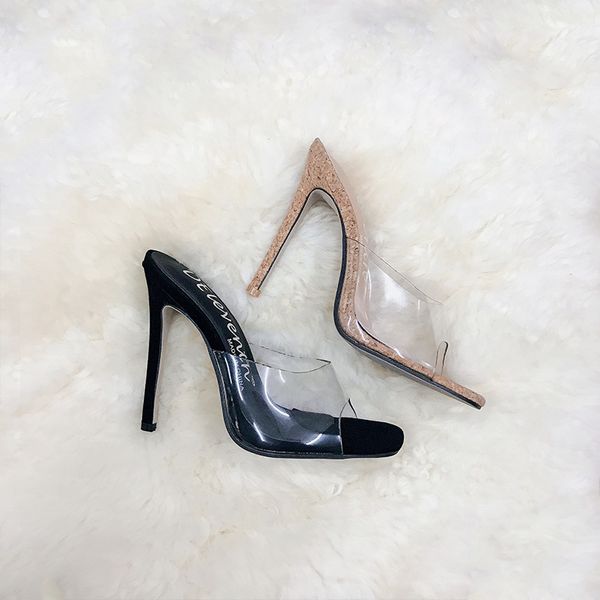 

dilys 2019 pvc jelly sandals open toe high heels women transparent perspex slippers shoes heel clear sandals size 35-42 s04, Black