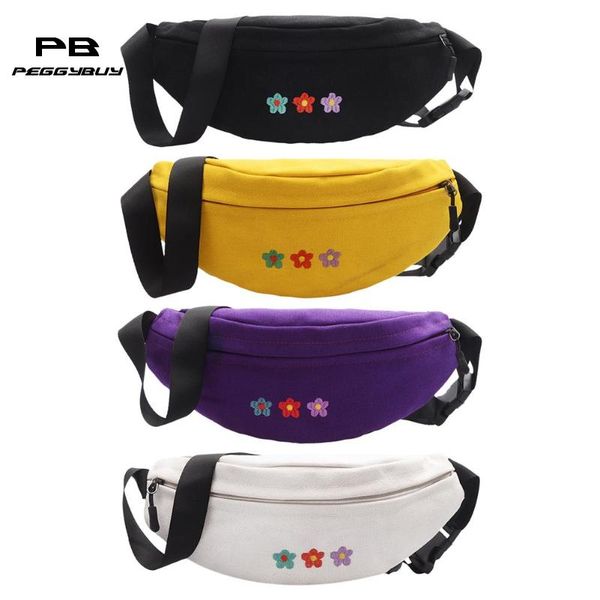 

flower decor women shoulder waist fanny packs canvas crossbody chest bags