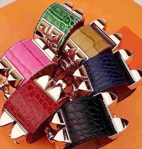 

fashion-titanum steel bracelet with crocodile genuine leather in many colors women and man brand name jewelry gifts ps5376, Black