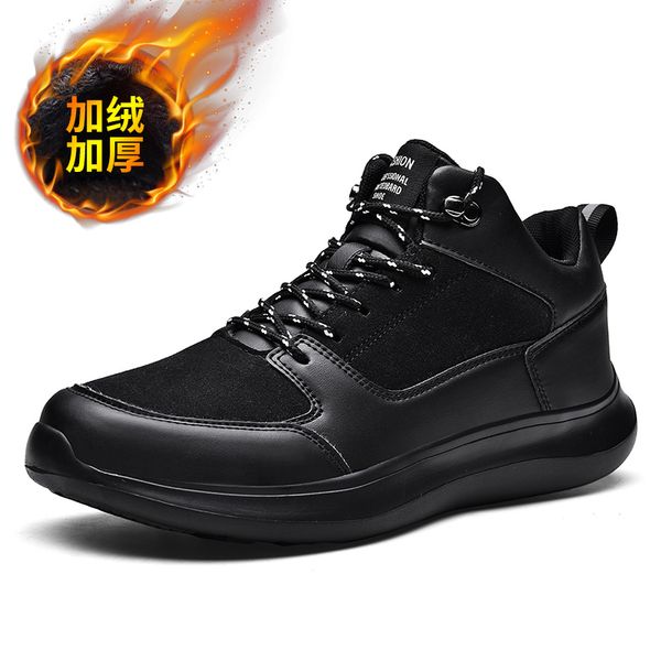 

new winter men's boots fashion thick bottom non-slip warm winter shoes for men fur warm ankle snow boots footwear male sneakers, Black