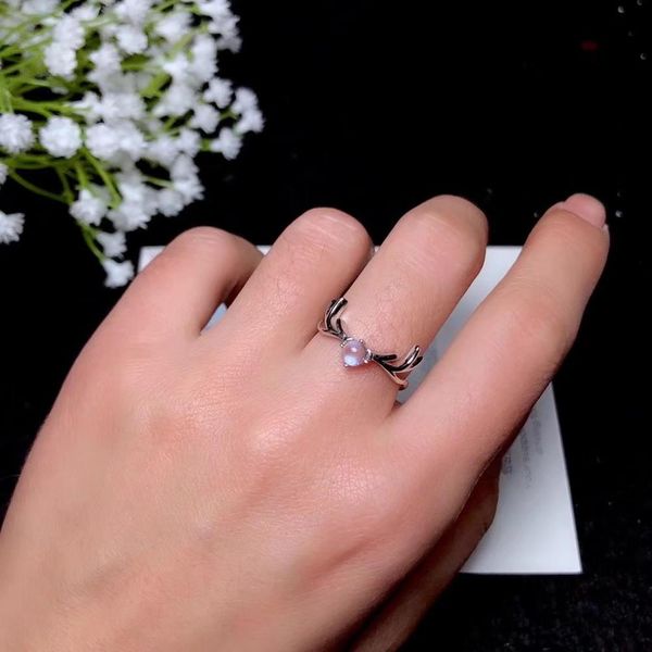 

deer shape clear moonstone gemstone ring with silver, Golden;silver