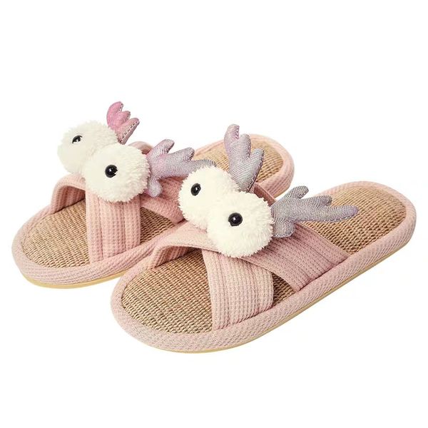 

slippers millffy spring autumn lovely big funny eye linen slipper women home indoor floor soft bedroom ladies shoes, Black