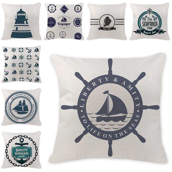 

customized pillowcases blue sea compass printed cushion cover anchor pattern marine ship throw pillow case decorative home decor