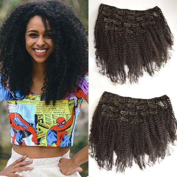 Afro Kinky Curly Clip In Human Hair Extensions 8 22inch Brazilian