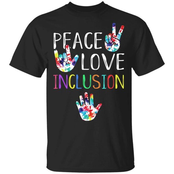 

men's peace love inclusion sped squad special ed teacher t-shirt size m-3xl tee shirt, White;black