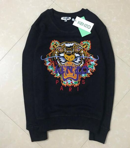 

Embroidery tiger head weater man woman long leeve o neck pullover embroidery pure cotton terry kz 20 color, Black