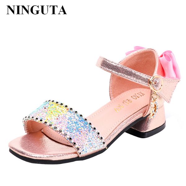 

color sequins bow girls sandals kids sandals princess shoes, Black;red