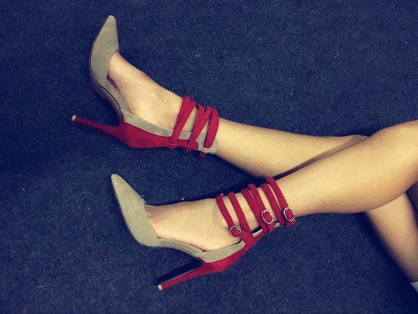 

sexy 10cm ladies pumps high heels stiletto mixed colors office women's shoes fashion buckle straps runway club party dress heels, Black