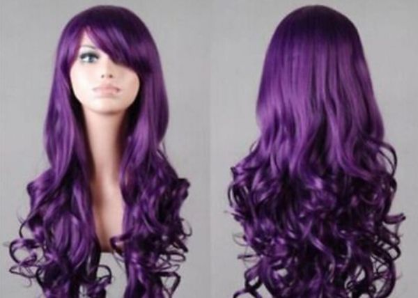 

wig wig charming long dark purple hair curly cosplay wigs, Black;brown
