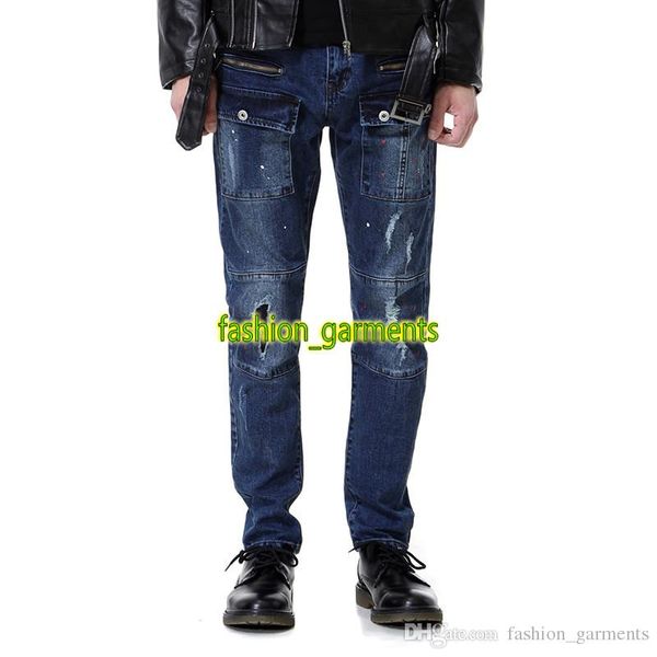 

brand new spring summer mens hole jeans mens designer trousers fashion motorcycle jeans multi-pocket hole men jeans, Blue