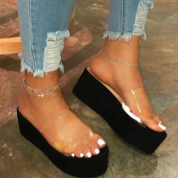 

sarairis 2020 big size 43 flat platform slides summer high heels women shoes sandal fashion slippers, Black