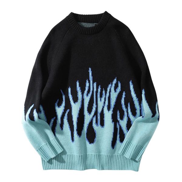 

dark icon blue flame sweater me 2019 winter streetwear men's sweaters pullover knitwear sweater for men