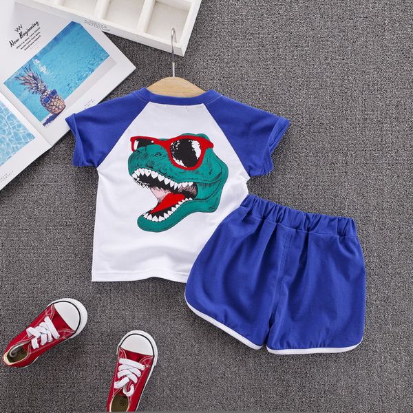 

kids designer clothes set dinosaur cartoon cat animation children's tees short boy girl two-pieces printed 2019 luxury child clothing, White