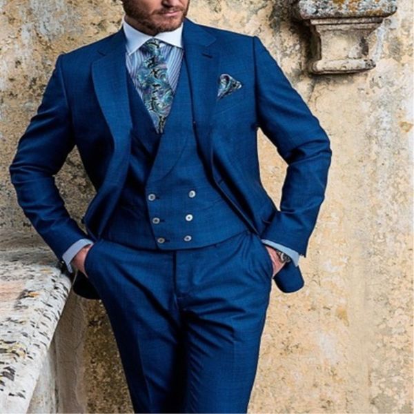 Modische zwei Tasten Groomsmen Kerbe Revers Bräutigam Smoking Männer Anzüge Hochzeit / Abschlussball / Abendessen Best Man Blazer (Jacke + Hose + Tie + Weste) AA258