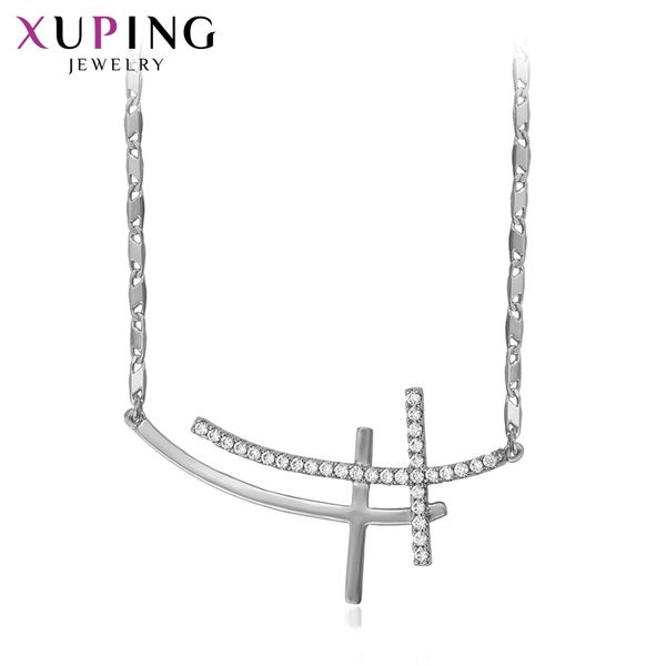 

11.11 deals european style synthetic cubic zirconia two cross for women necklace jewelry christmas day gifts s69,8-45167, Silver