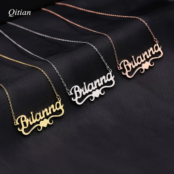 

heart with personalized name necklace & pendants for women custom stainless steel gold filled heart statement choker gift idea, Golden;silver