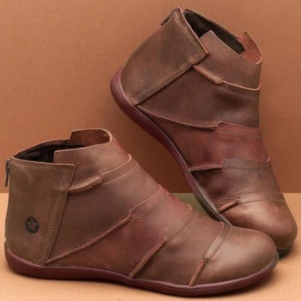 

women shoes 2019 short boots women autumn vintage leather boots ankle shoes comfortable flat heel chaussures femme, Black