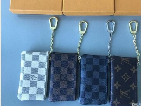 

4-color key pouch damier leather grip with high-quality famous classic ladies keychain coin bag small leather bag008, Red;black