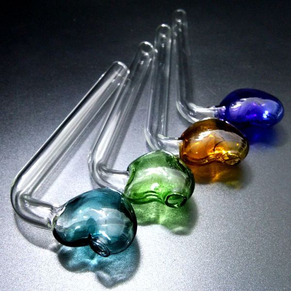 5-Zoll-Glaspfeifen mit farbigem, herzförmigem, geradem Ölbrennerrohr für Wasserpfeifen