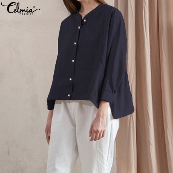 

celmia 2019 summer women retro linen blouse batwing sleeve buttons irregular shirt casual loose blusas chemise plus size, White