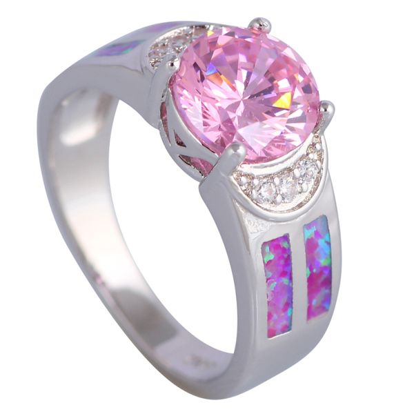 

fashion rings for women pink cubic zirconia pink opal ring silver ring jewelry wholesale r493, Slivery;golden