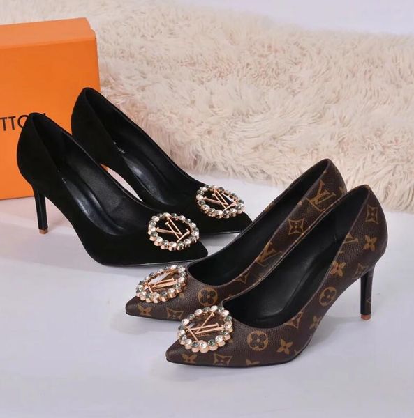 

new fashion women's casual shoes real leather stilettos high heel shoes female party rhinestone pomps woman luxury design shoes #23, Black